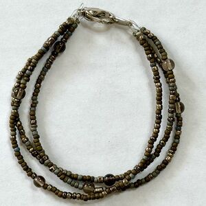 Handmade Multi-Strand Beaded Bracelet Brown Taupe 7 inches New